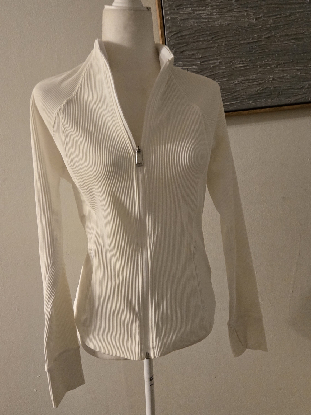 Athleta Cream Ribbed Zip-Up Bomber Jacket